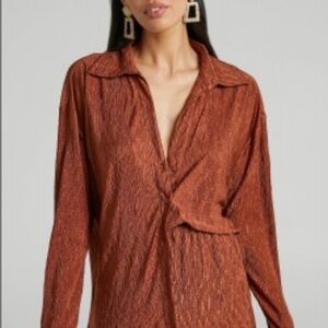 Showpo Rosamund Relaxed Button Up Crinkle Shirt in Clay